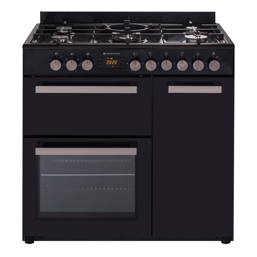 PARMCO 90CM BLK GAS-ELECTRIC STOVE *NEW*