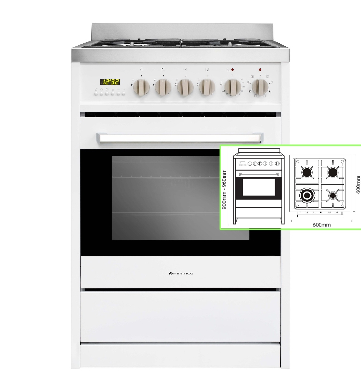 PARMCO 60CM WHITE GAS-ELECTRIC STOVE *NEW*