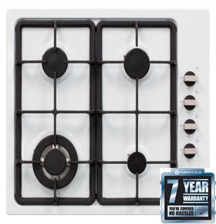 PARMCO 60CM WHITE GAS HOB *NEW* 7YR WTY!