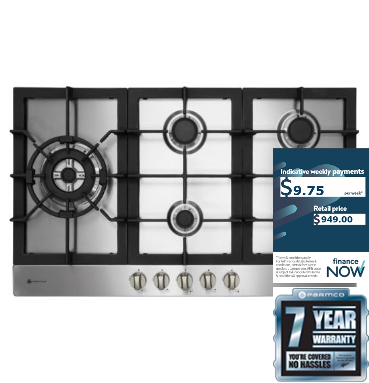 PARMCO 90CM S/S GAS HOB *NEW* 7YR WTY!