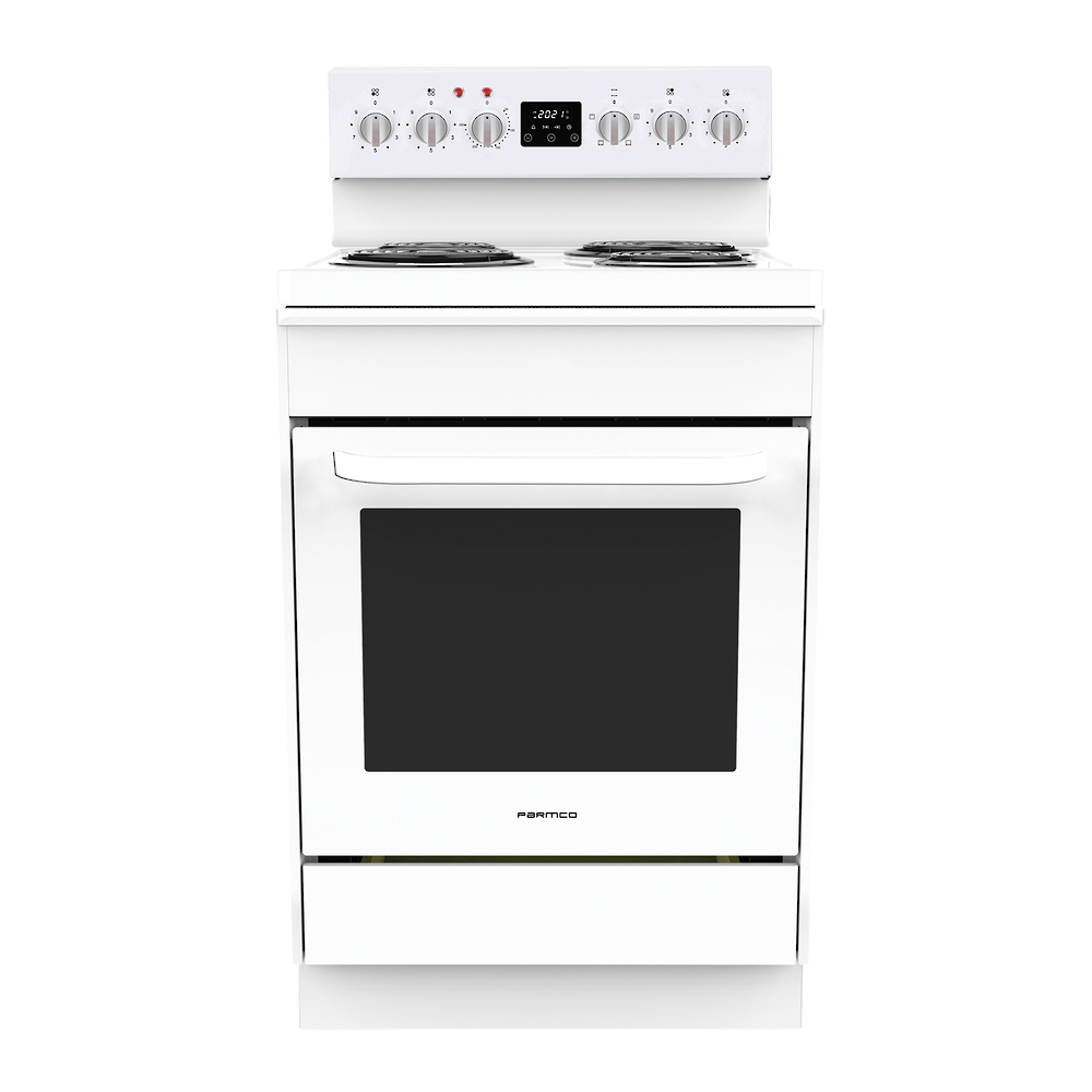 PARMCO 60CM WHITE STOVE W/RADIANT-COIL C/TOP *NEW*